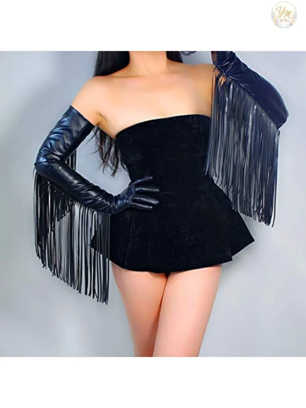 Faux Leather Long Fringe Gloves 28 Inch Opera Gloves